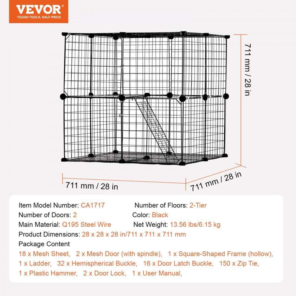 VEVOR Large 2-tier Cat Cage 28 x 28 x 28