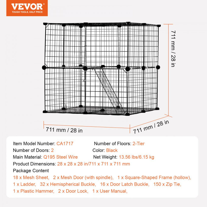 VEVOR Large 2-tier Cat Cage 28 x 28 x 28