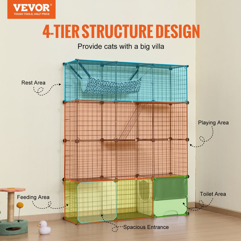 VEVOR Large 4-tier Cat Cage 41 x 14 x 55