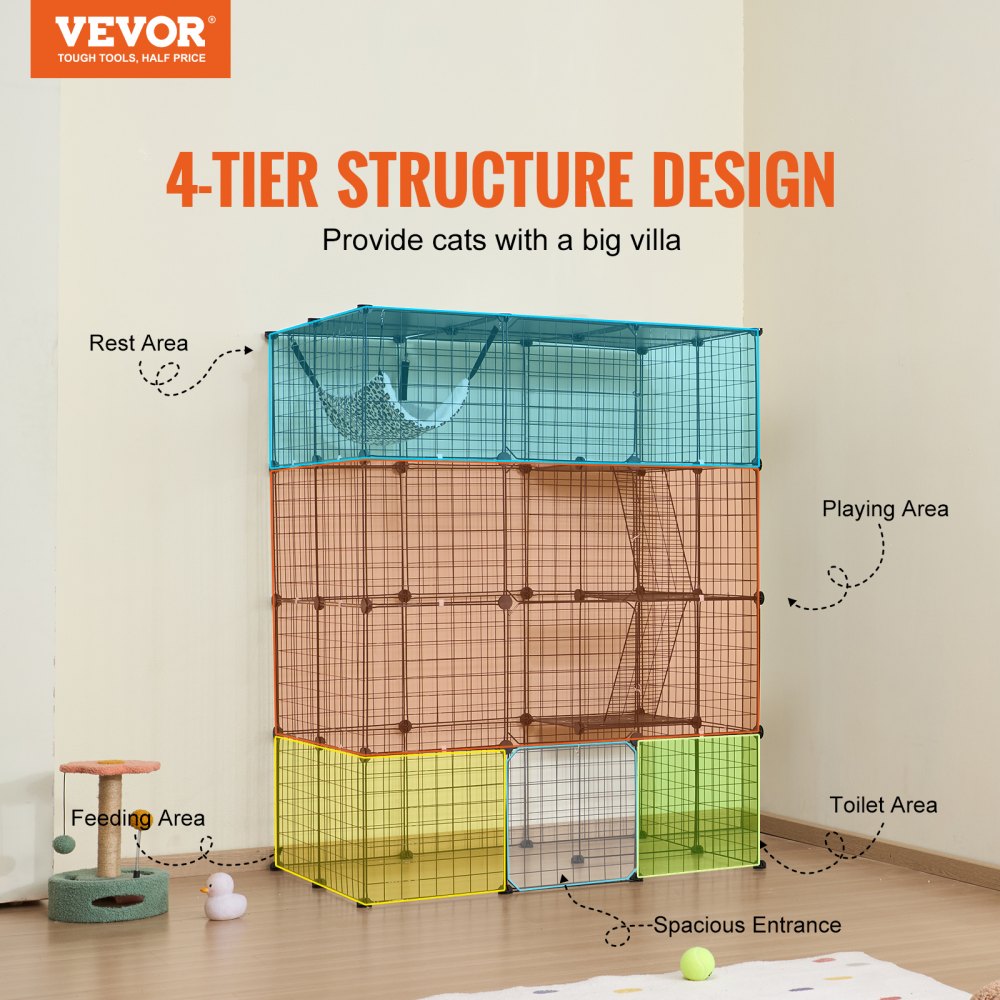 VEVOR Large 4-tier Cat Cage 41 x 28 x 55