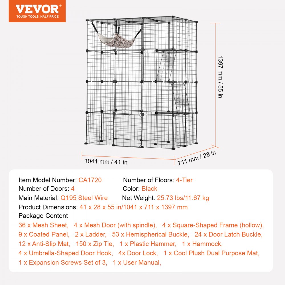 VEVOR Large 4-tier Cat Cage 41 x 28 x 55