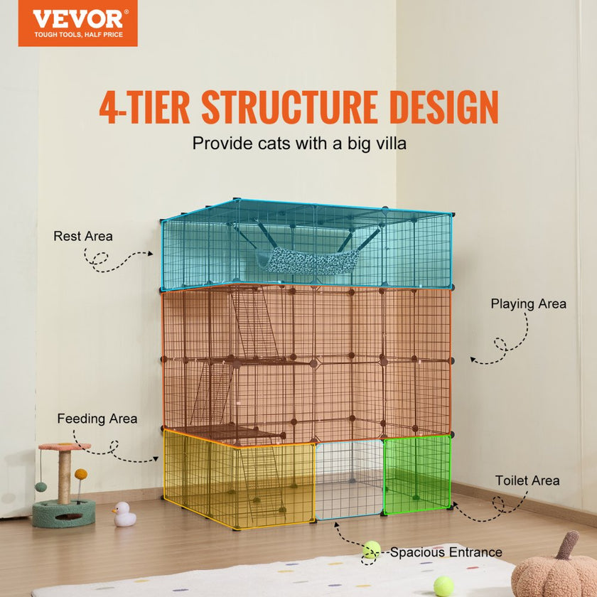 VEVOR Large 4-tier Cat Cage 41 x 41 x 55