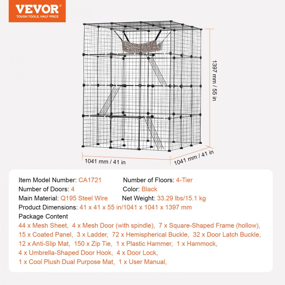 VEVOR Large 4-tier Cat Cage 41 x 41 x 55