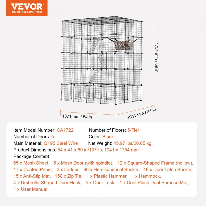 VEVOR Large 4-tier Cat Cage 54 x 41 x 69