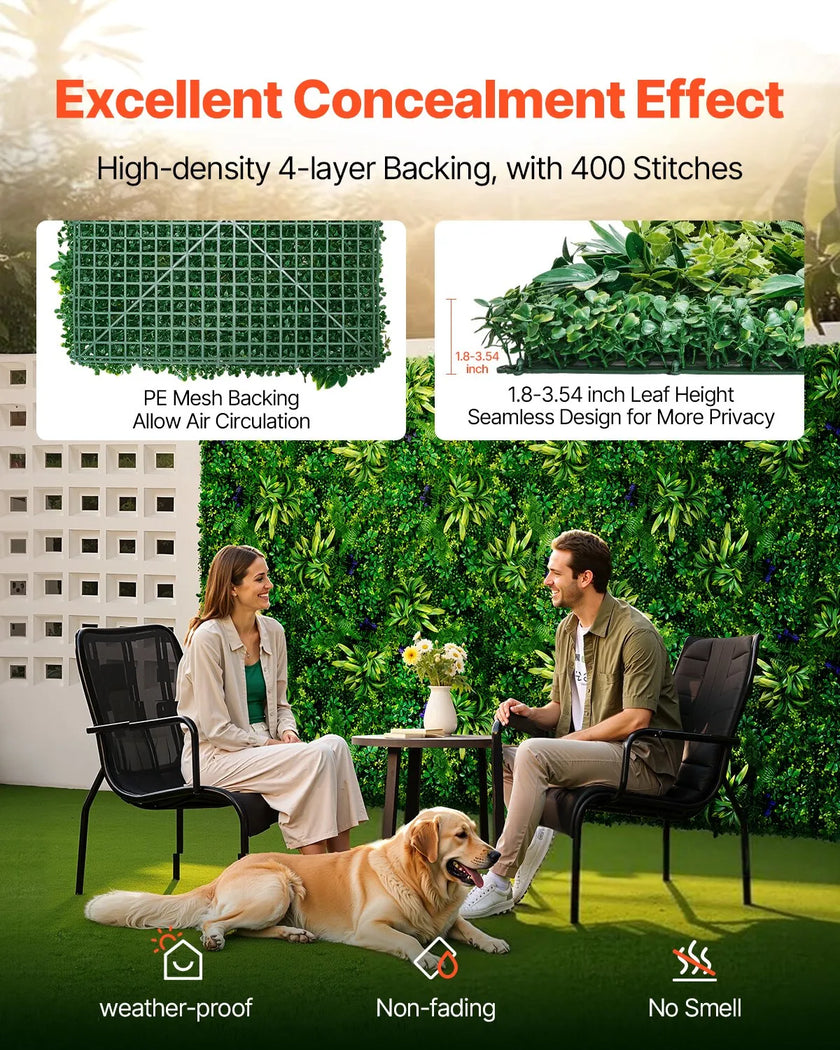 VEVOR Artificial Grass Wall Panels 12 PCS 20 x 20 inch 3D Greenery for Decor