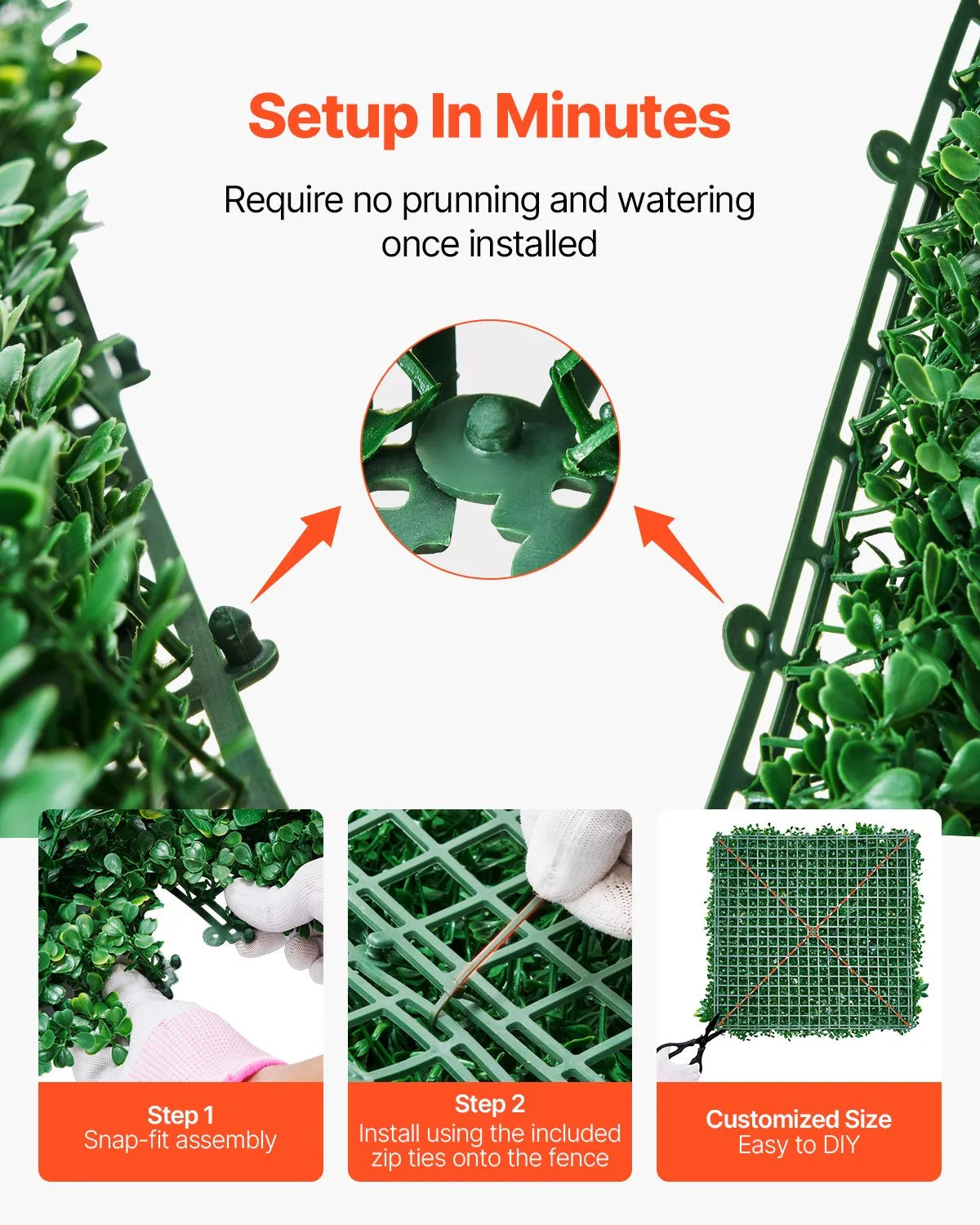 VEVOR Artificial Grass Wall Panels 12 PCS 20 x 20 inch 3D Greenery for Decor