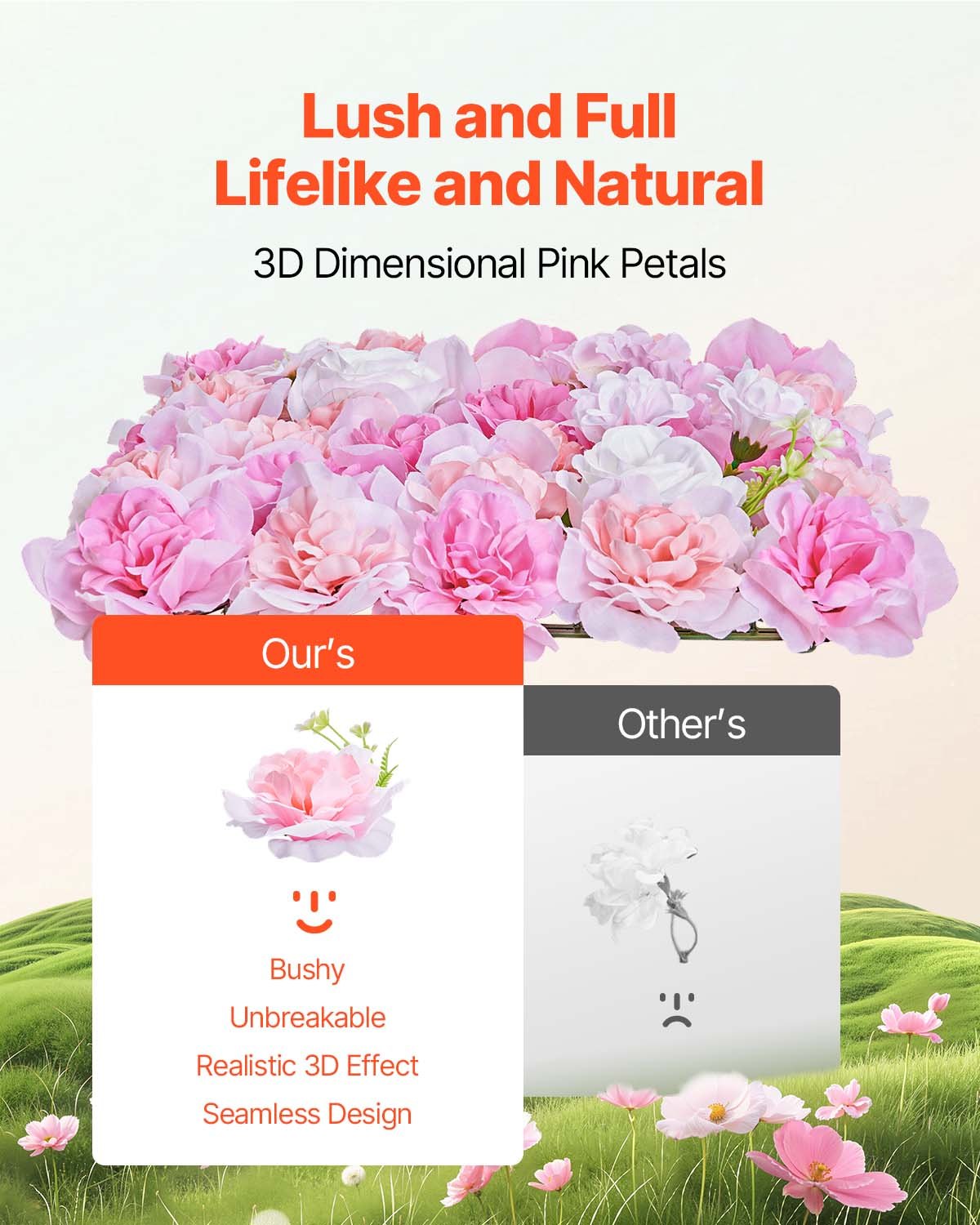 VEVOR 3D Flower Wall Panel 12 PCS 15x15 in Artificial Floral Mat for Wedding