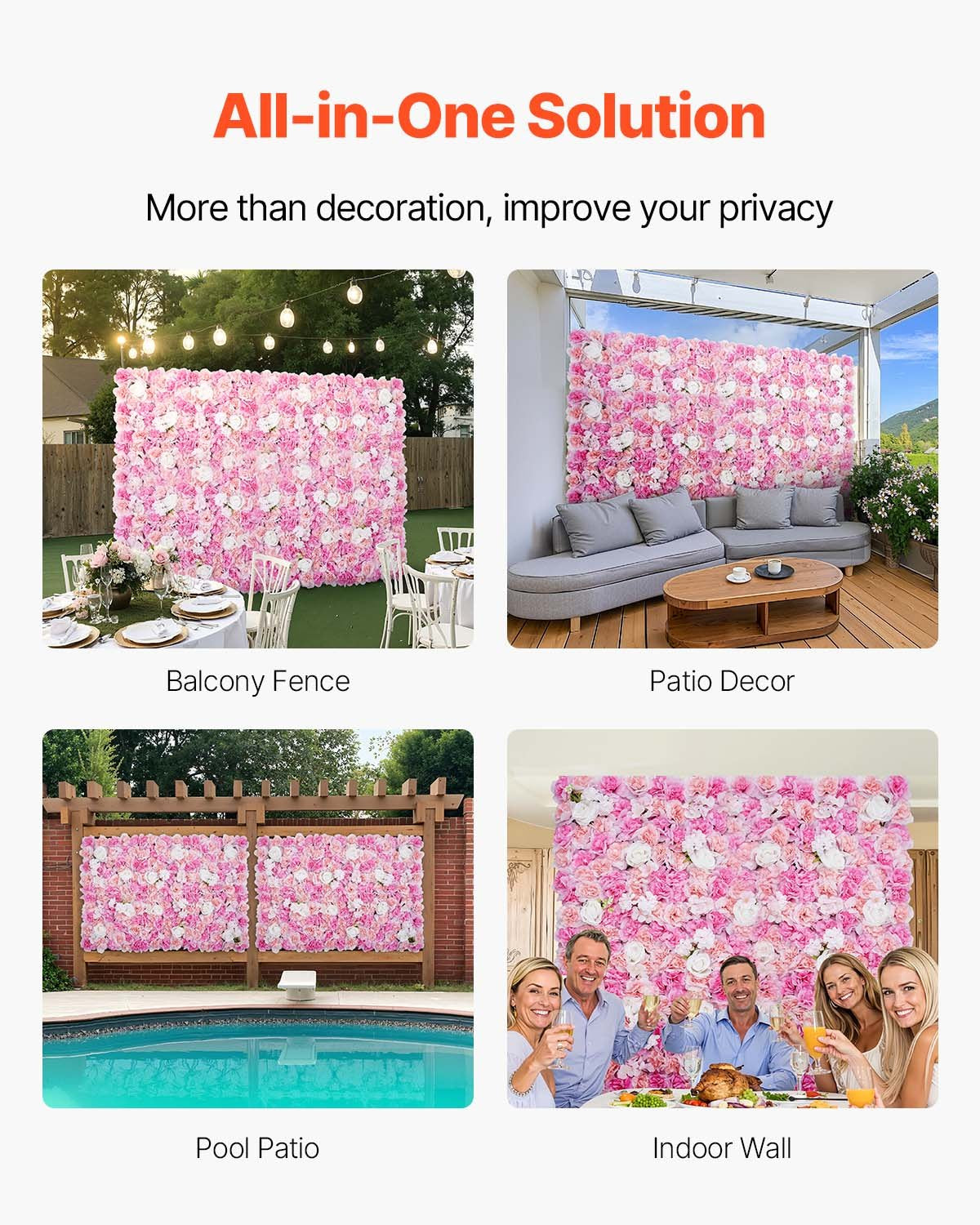 VEVOR 3D Flower Wall Panel 12 PCS 15x15 in Artificial Floral Mat for Wedding