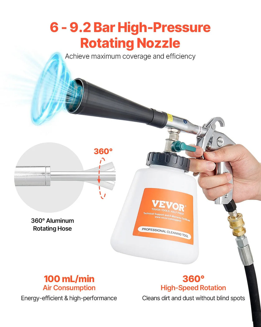 VEVOR Car Cleaning Gun 6-9.2Bar High-Pressure Air Blow Gun with 1L Liquid Bottle