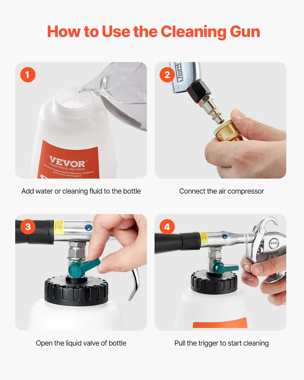 VEVOR Car Cleaning Gun 6-9.2Bar High-Pressure Air Blow Gun with 1L Liquid Bottle