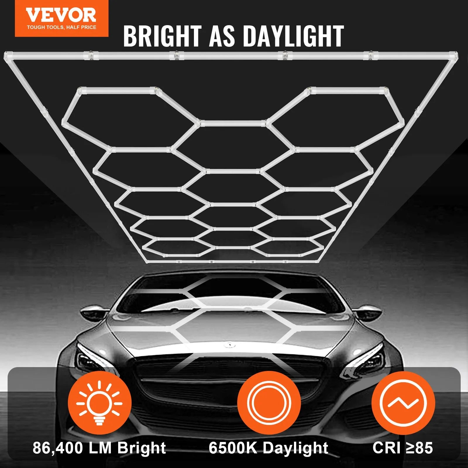 VEVOR Hexagon Garage Lights 86400LM 14 Grids Honeycomb LED Shop Ceiling Light