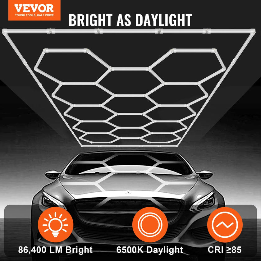 VEVOR Hexagon Garage Lights 86400LM 14 Grids Honeycomb LED Shop Ceiling Light