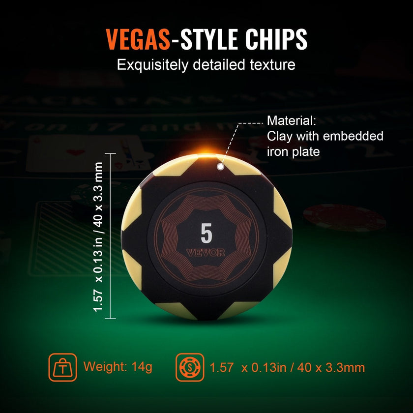 VEVOR Poker Chip Set, 300-Piece Poker Set, Complete Poker Playing Game Set with Carrying  Case, Heavyweight 14 Gram Casino Clay Chips, Cards, Buttons and Dices, for Texas Hold'em, Blackjack, Gambling