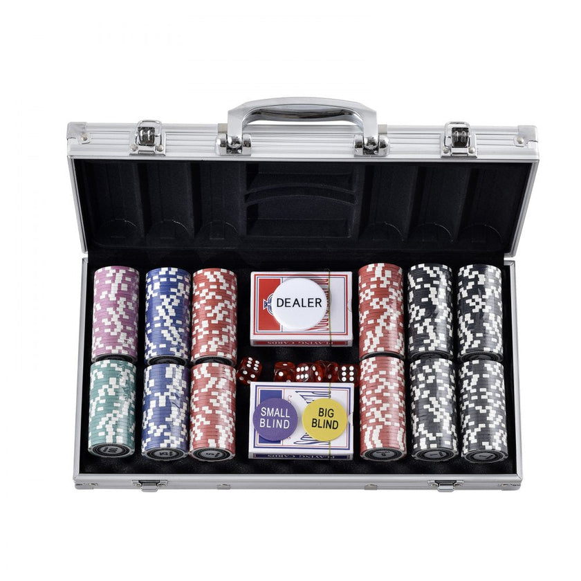 VEVOR Poker Chip Set, 300-Piece Poker Set, Complete Poker Playing Game Set with Aluminum Carrying  Case, 11.5 Gram Casino Chips, Cards, Buttons and Dices, for Texas Hold'em, Blackjack, Gambling