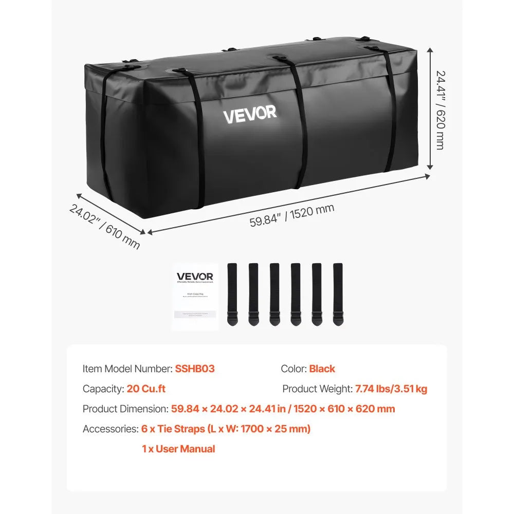 VEVOR Hitch Cargo Carrier Bag 59.84 x 24.02 x 24.41 in (20 Cu.ft) Waterproof