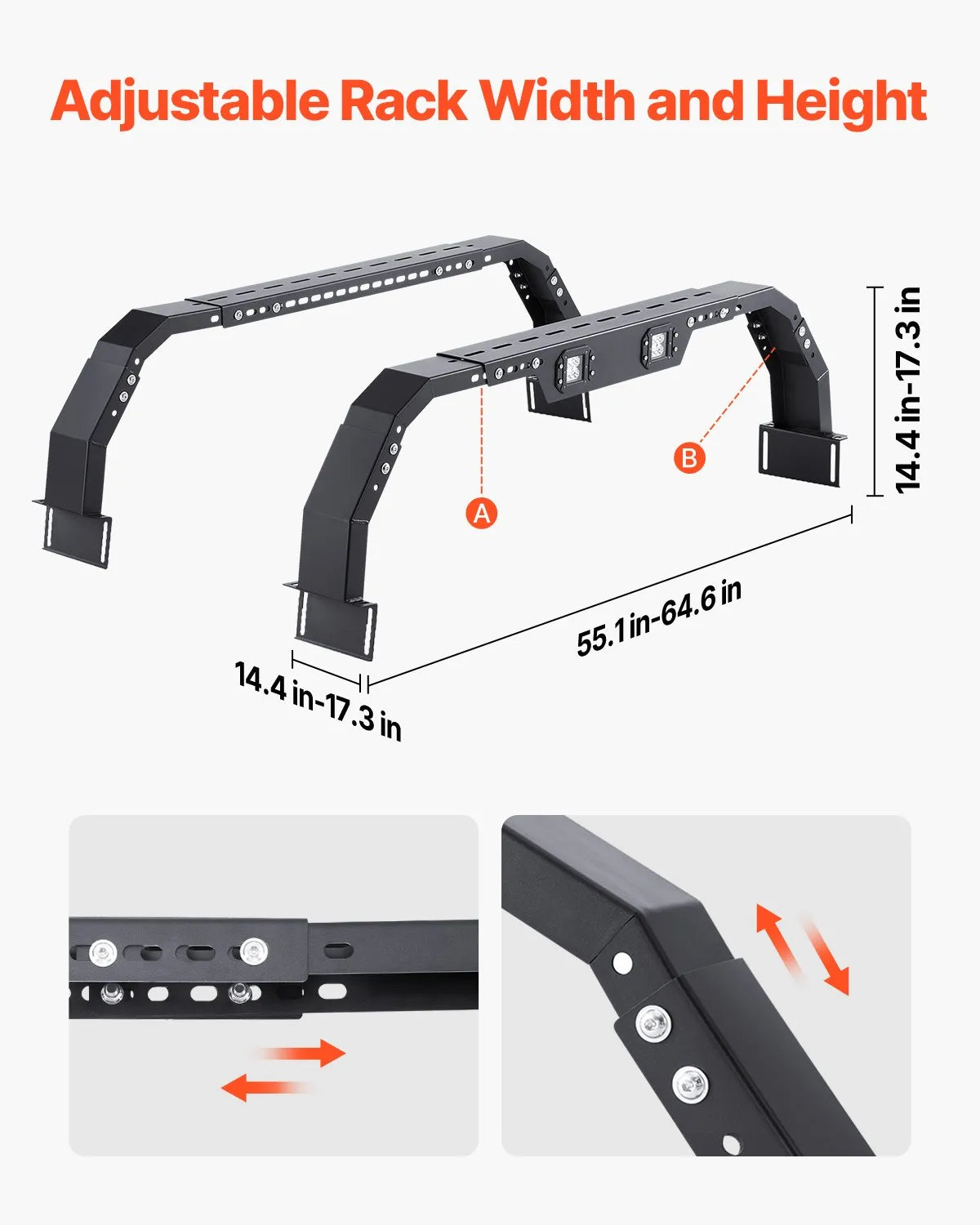 VEVOR Overland Truck Bed Rack LED fit Ram 1500/Canyon/Silverado 1500/Tundra