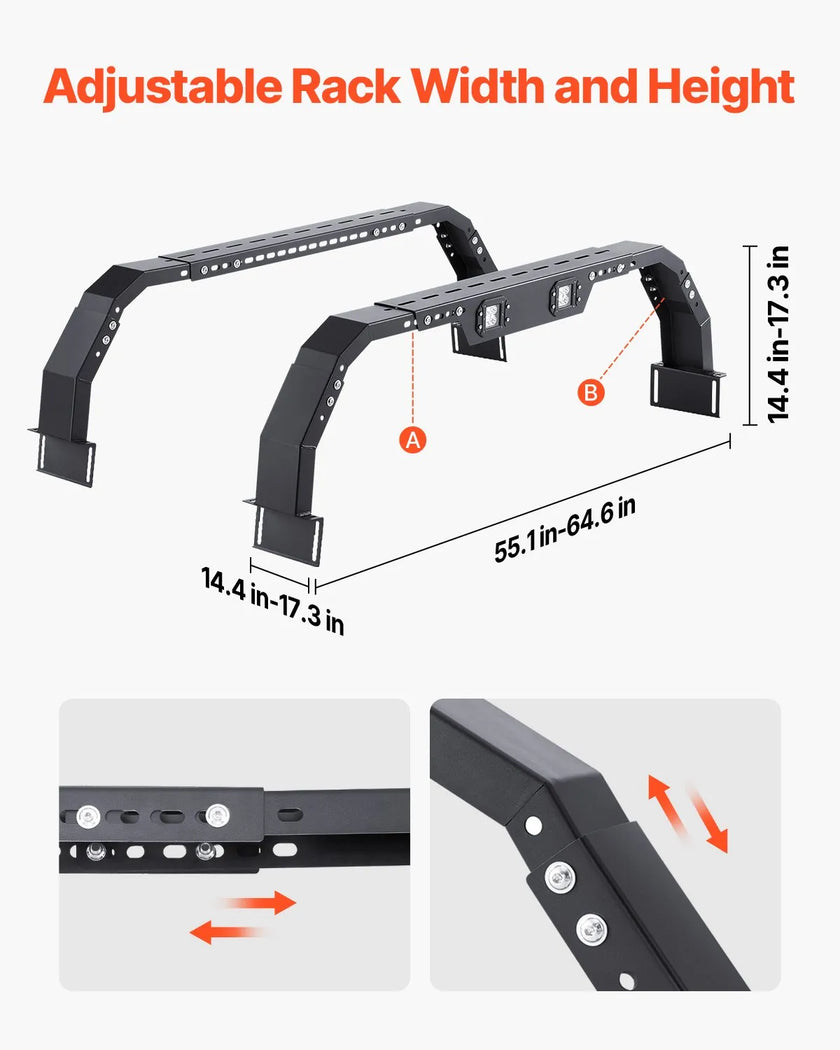 VEVOR Overland Truck Bed Rack LED fit Ram 1500/Canyon/Silverado 1500/Tundra