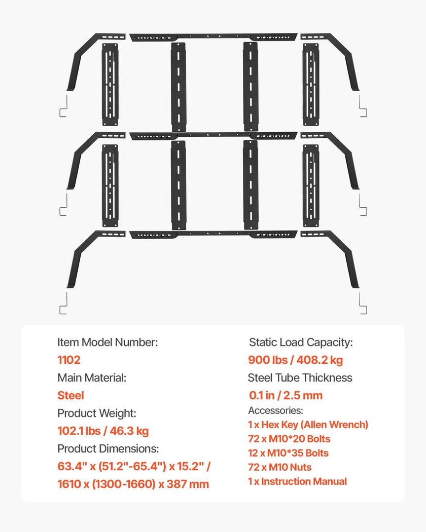 VEVOR Overland Truck Bed Rack fit Tacoma/Ranger/Gladiator JT/Colorado/Canyon