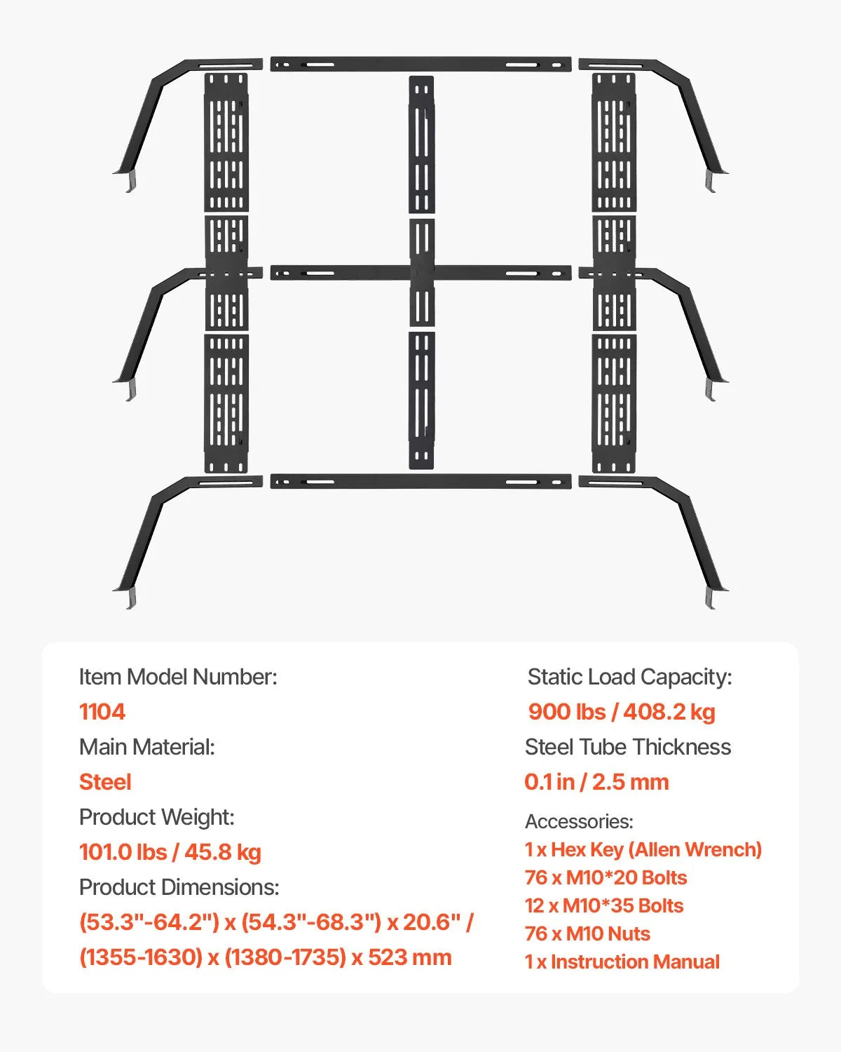 VEVOR Overland Truck Bed Rack 900 lbs Capacity Fit Full Size & Mid-Size Trucks