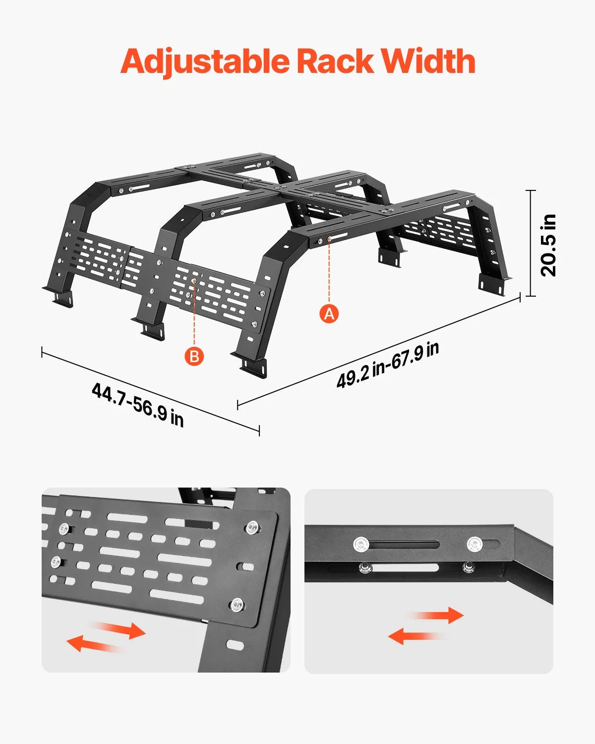 VEVOR Overland Truck Bed Rack 900 lbs Static Capacity Fit Tacoma/Gladiator JT