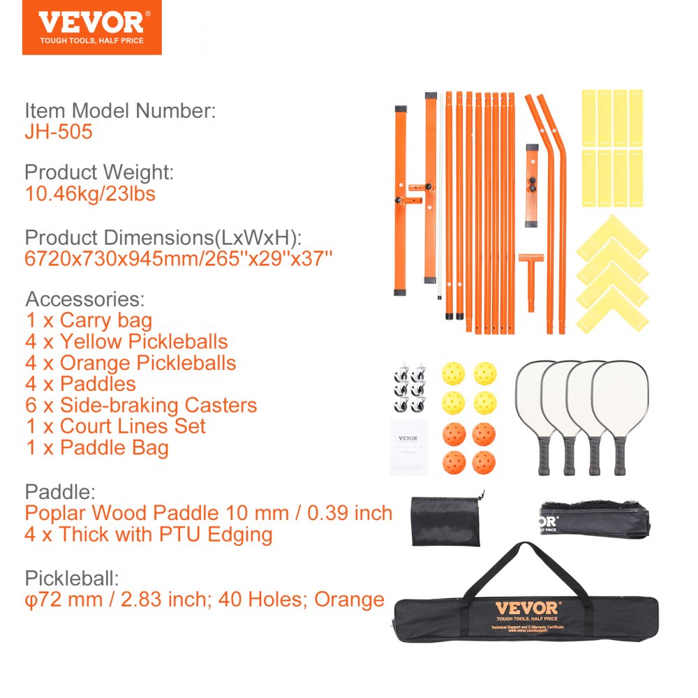 VEVOR Pickleball Net Set, 22FT Regulation Size Portable Pickleball System with Bags, Balls, Paddles, Wheels, and Court Lines, Weather Resistant Metal Frame & PE Net, for Outdoor Backyard Driveway