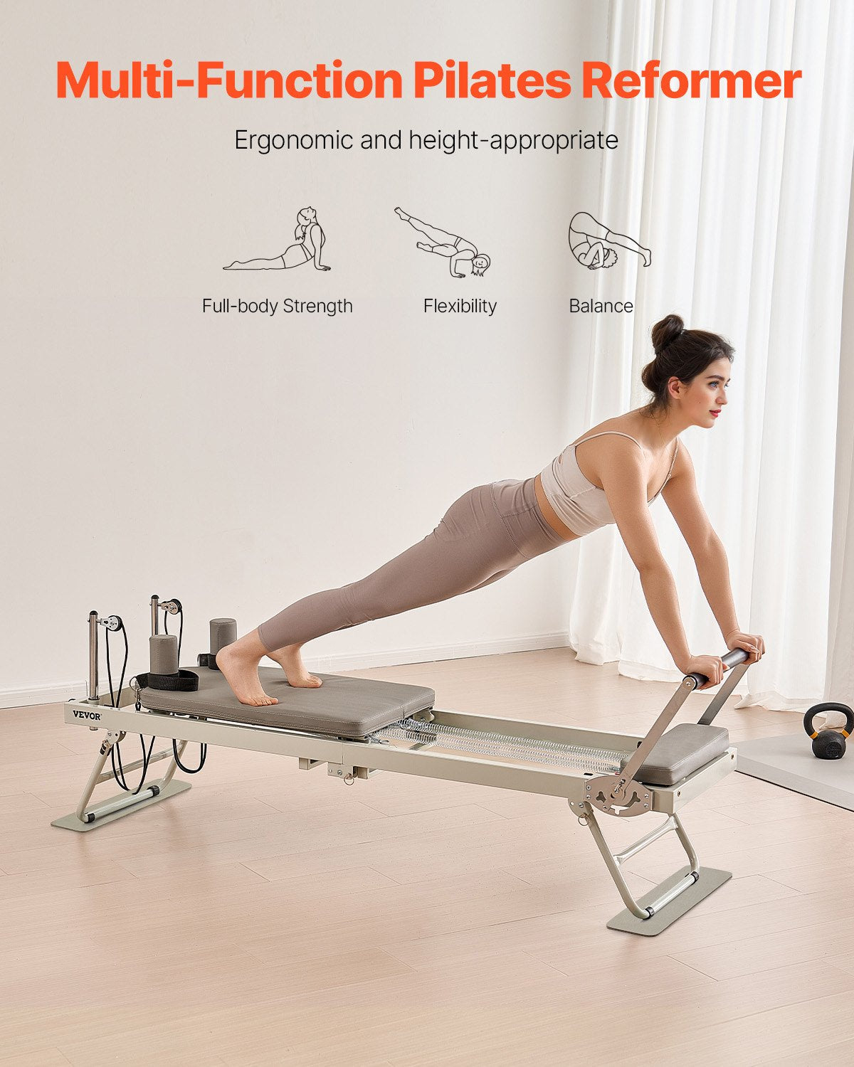 VEVOR Foldable Pilates Reformer Pilates Machine Home Gym Workout Equipment