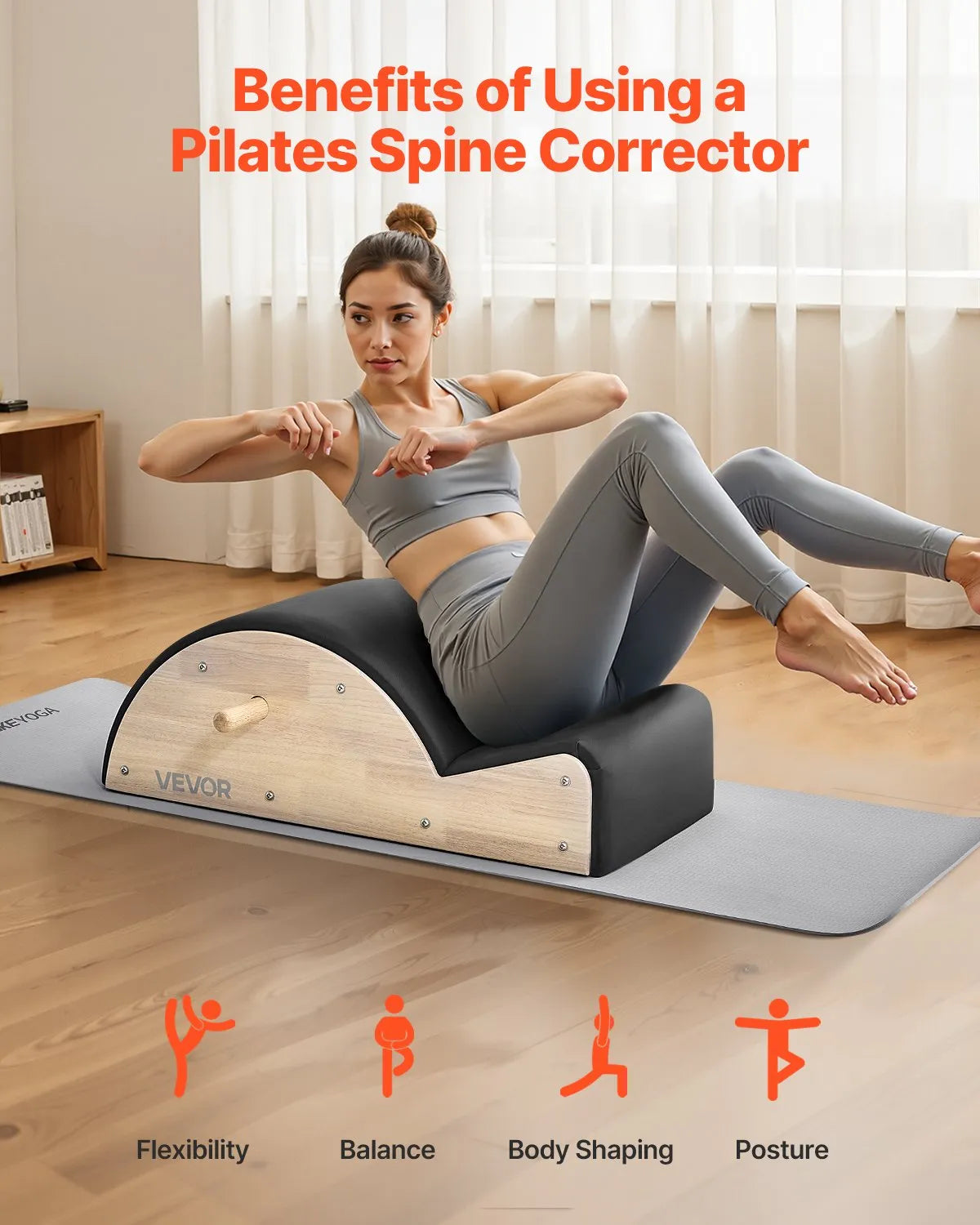 VEVOR Pilates Spine Corrector Arc Fitness Accessory Spine Exercises Rubber Wood