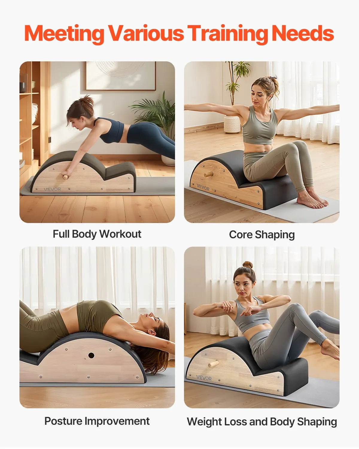 VEVOR Pilates Spine Corrector Arc Fitness Accessory Spine Exercises Rubber Wood