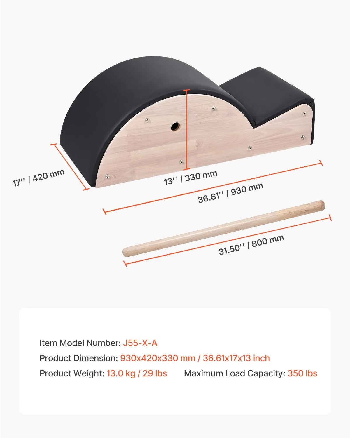 VEVOR Pilates Spine Corrector Arc Fitness Accessory Spine Exercises Rubber Wood