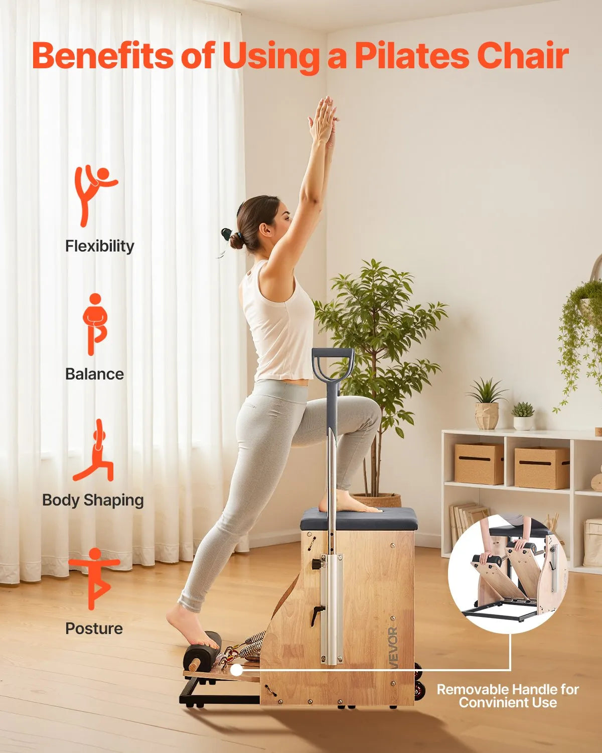 VEVOR Pilates Chair Split-Pedal Stability Combo Chairs Full-Body Workout Handle