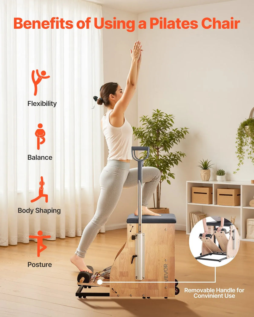 VEVOR Pilates Chair Split-Pedal Stability Combo Chairs Full-Body Workout Handle