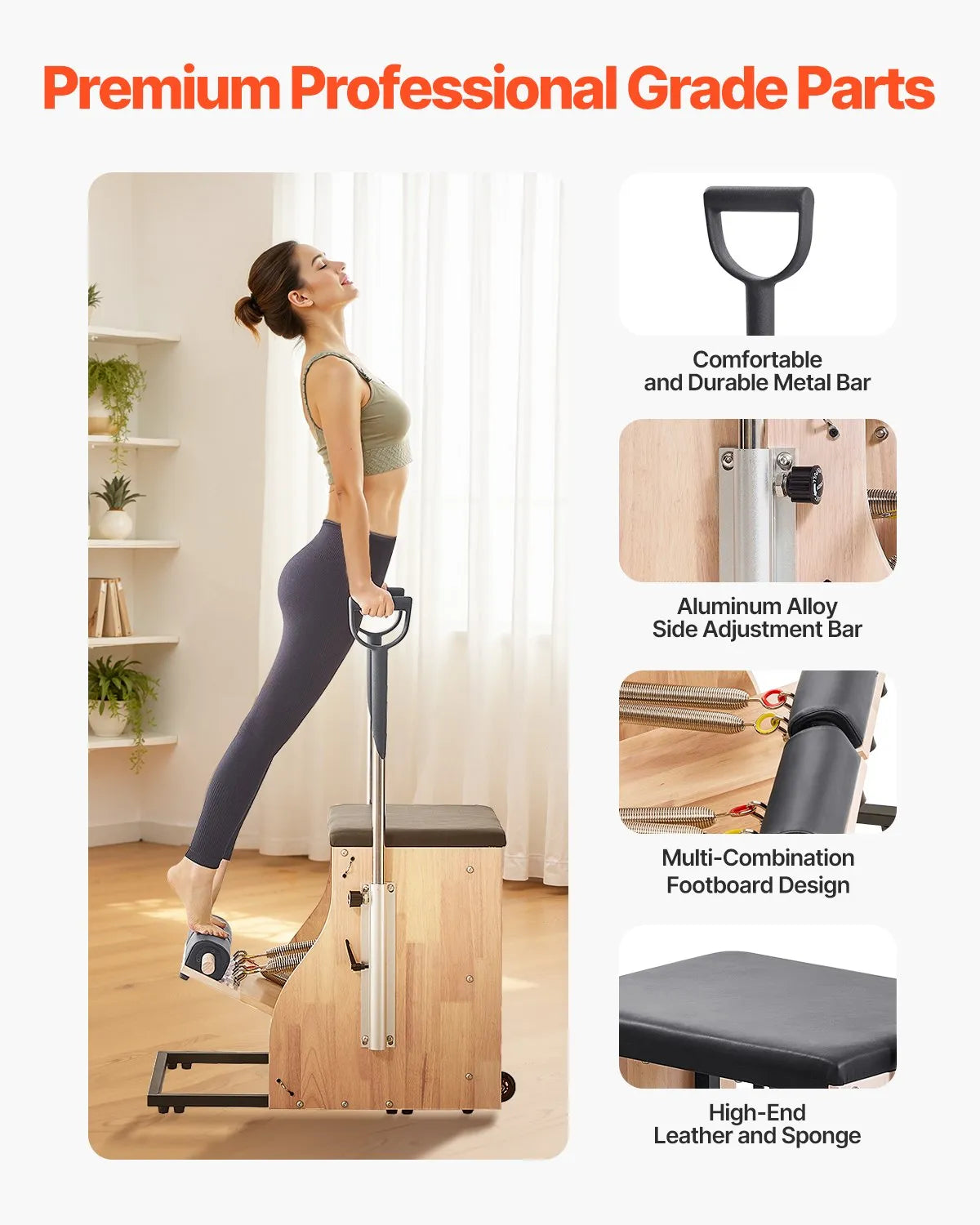 VEVOR Pilates Chair Split-Pedal Stability Combo Chairs Full-Body Workout Handle