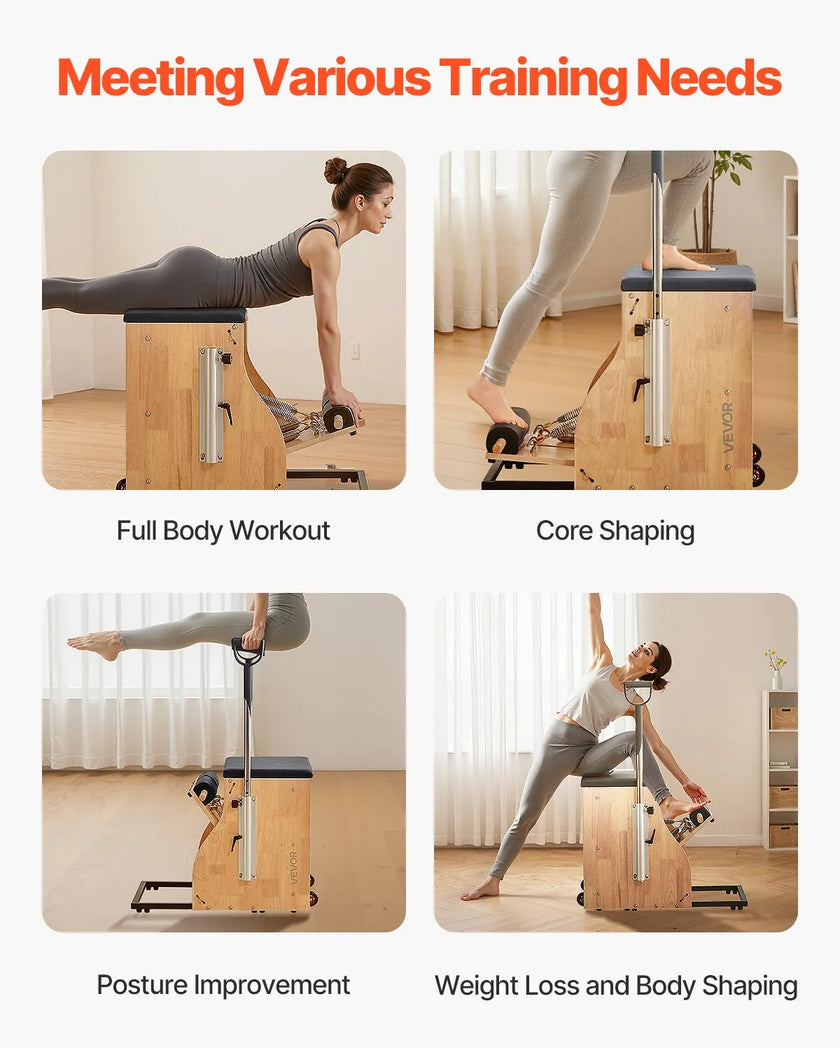 VEVOR Pilates Chair Split-Pedal Stability Combo Chairs Full-Body Workout Handle