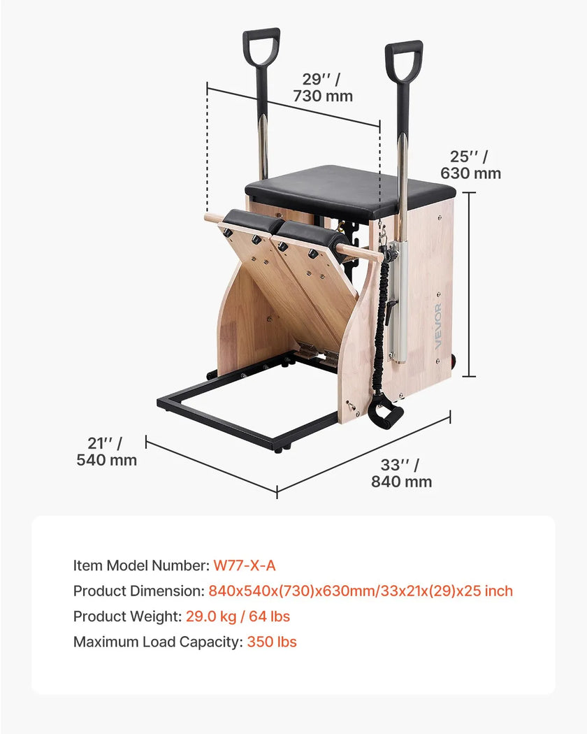 VEVOR Pilates Chair Split-Pedal Stability Combo Chairs Full-Body Workout Handle