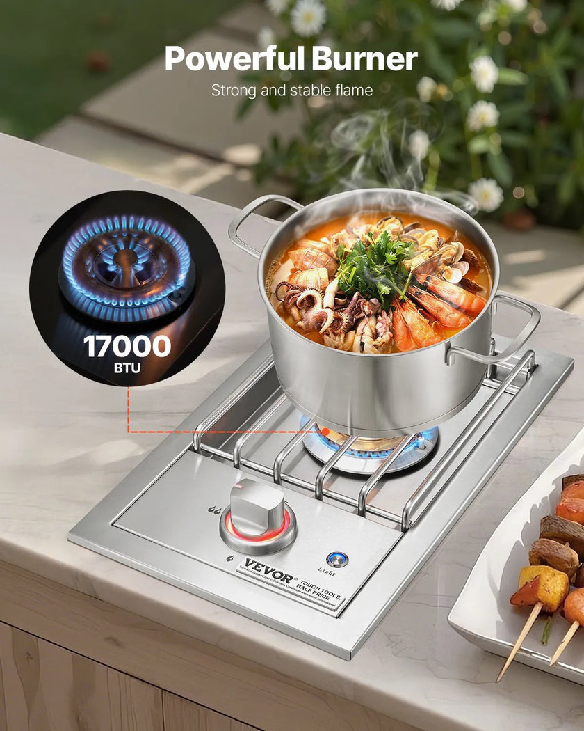 VEVOR Single Grilling Side Burner for Outdoor 17,000BTU Propane & Natural Gas