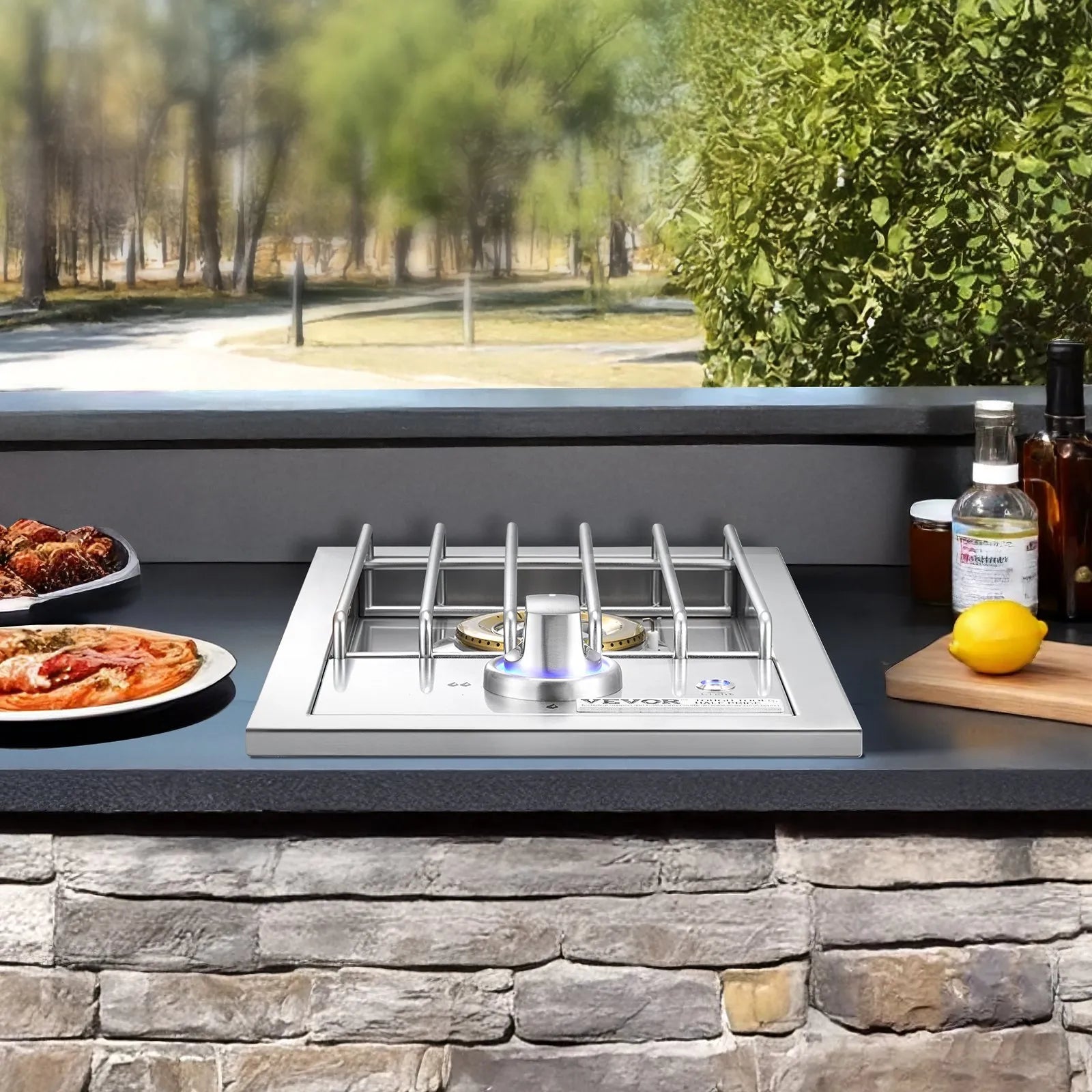 VEVOR Single Grilling Side Burner for Outdoor 17,000BTU Propane & Natural Gas