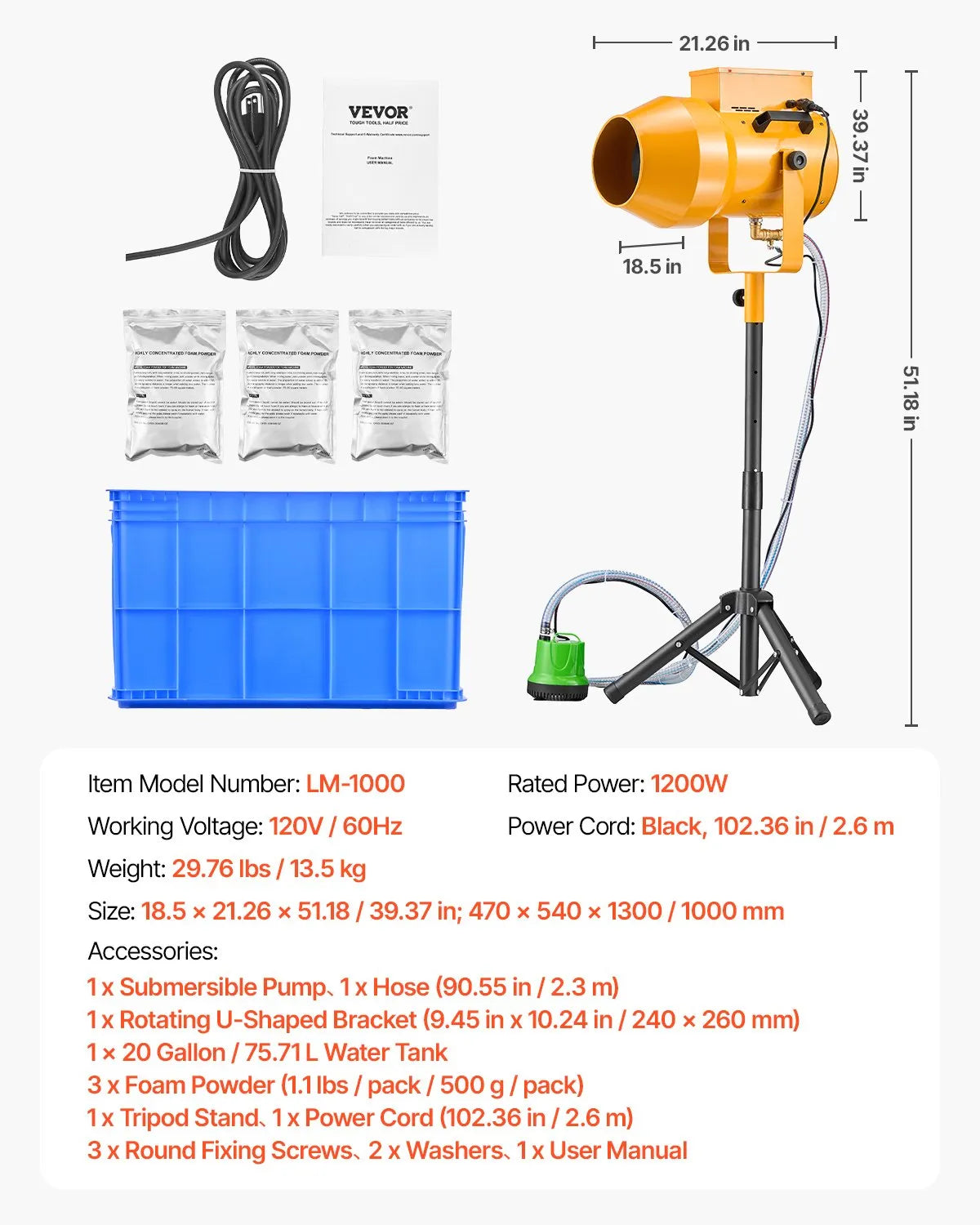 VEVOR Foam Machine Party Foam Cannon 1200 W for Birthdays Celebrations & Party