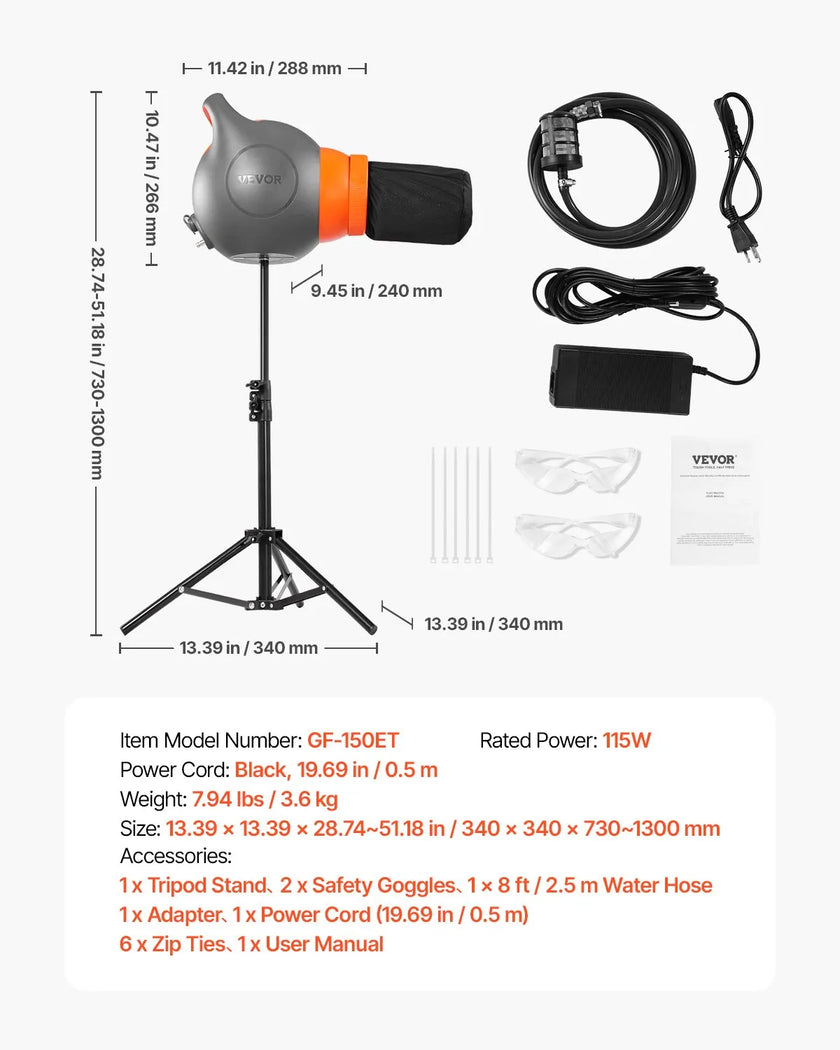 VEVOR Foam Machine Party Foam Cannon 115 W Foam Cannon for Party Grey & Orange