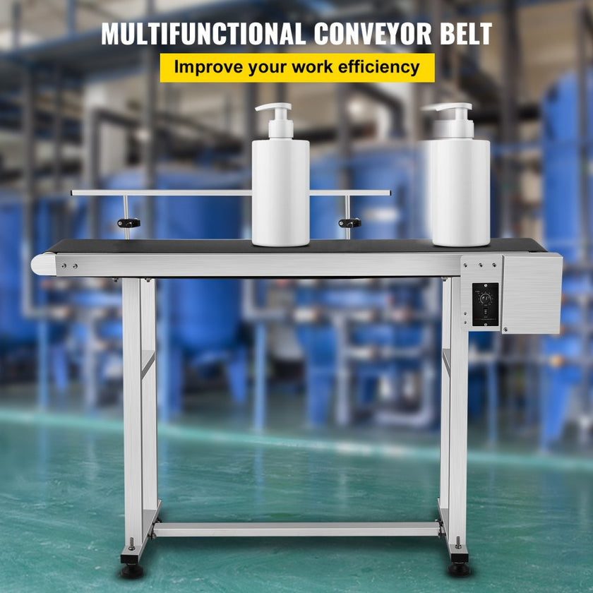 VEVOR PVC Belt Conveyor 59Inch Length, Electric PVC Conveyor 7.8 Width, 110V Adjustable Automatic Speed, Conveyor Machine with Single Guardrails, In Stainless Steel, Industrial Transport Equipment
