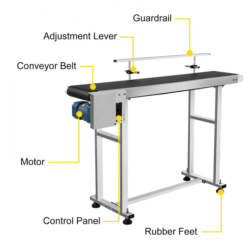 VEVOR PVC Belt Conveyor 59Inch Length, Electric PVC Conveyor 7.8 Width, 110V Adjustable Automatic Speed, Conveyor Machine with Single Guardrails, In Stainless Steel, Industrial Transport Equipment