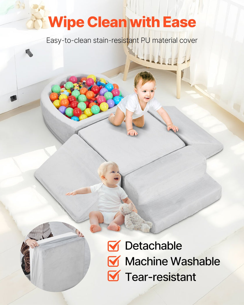 VEVOR Climbing Toys 5 Piece Foam Climbing Blocks with Ball Pit for Toddlers