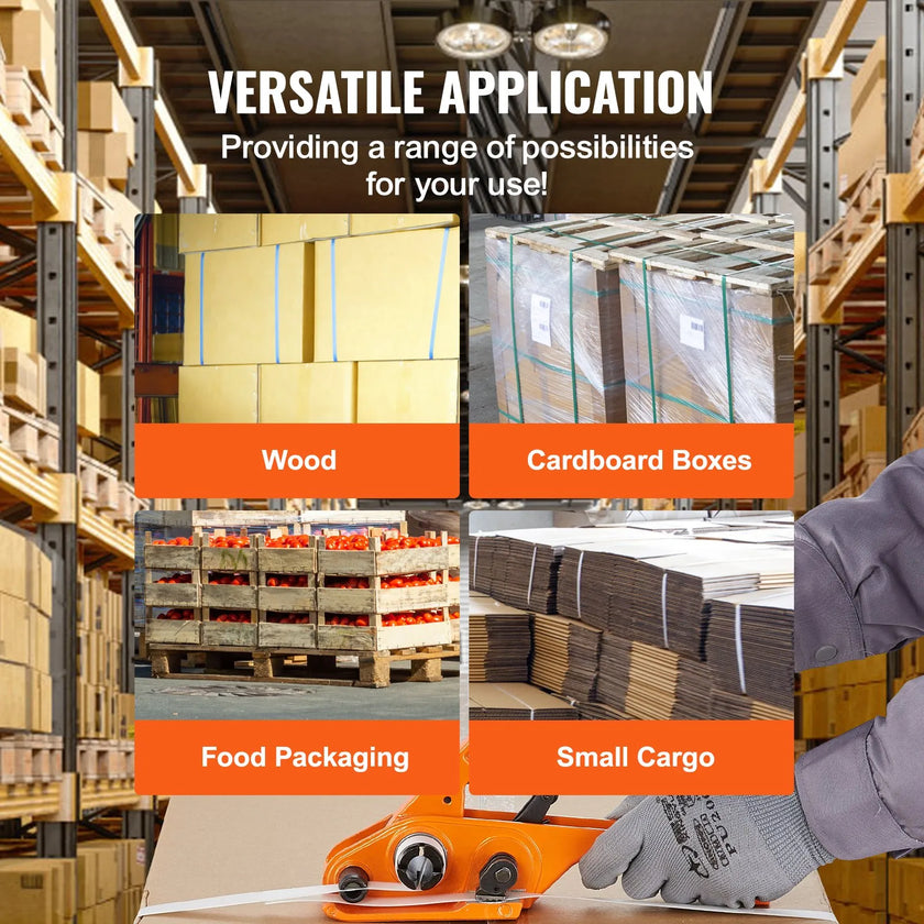 VEVOR Banding Strapping Kit with Strapping Tensioner Tool, Banding Sealer Tool, 328 ft Length PP Band, 100 Metal Seals, Pallet Packaging Strapping Banding Kit, Banding Packaging Strapping for Packing