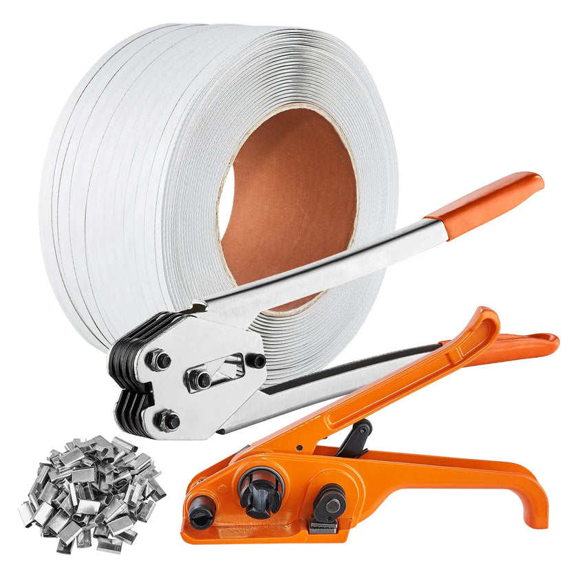 VEVOR Banding Strapping Kit with Strapping Tensioner Tool, Banding Sealer Tool, 328 ft Length PP Band, 100 Metal Seals, Pallet Packaging Strapping Banding Kit, Banding Packaging Strapping for Packing