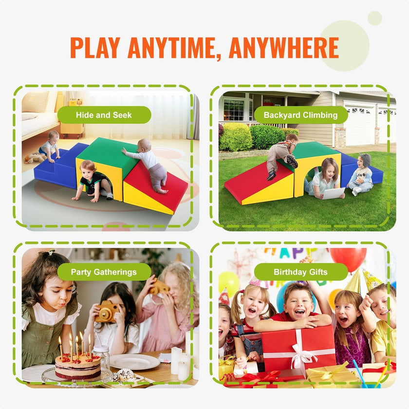 VEVOR Single Tunnel Climber, Toddler Playset, Foam Climbing Blocks for Toddlers, Kids Tunnel Maze with Stairs and Ramp, Indoor for Toddlers and Preschoolers Easy to Clean, 3 pcs (Assorted)
