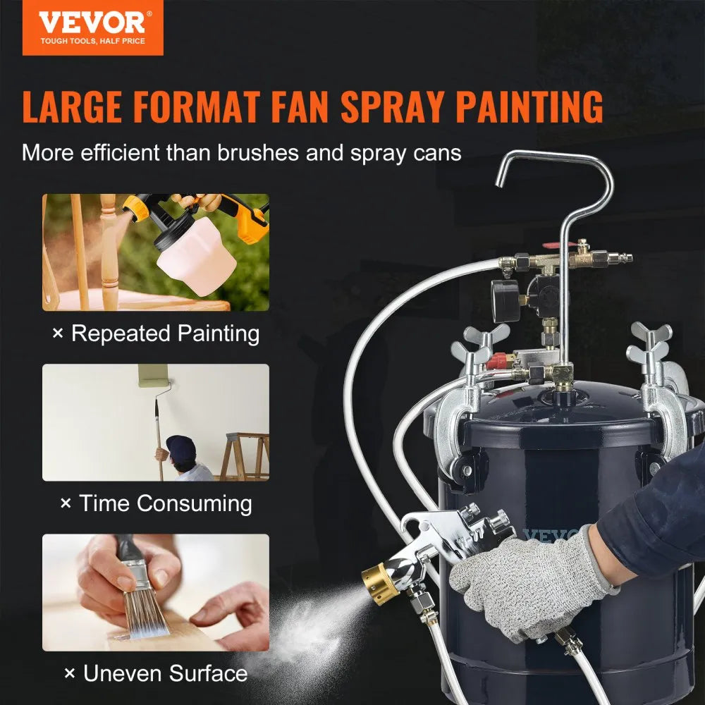 VEVOR Spray Paint Pressure Pot Tank, 10L/2.5gal Air Paint Pressure Pot, 1.5mm+4mm Two Nozzles Two Spray Paint Guns for Industry Home Decor Architecture Construction Automotive Painting, 60PSI Max