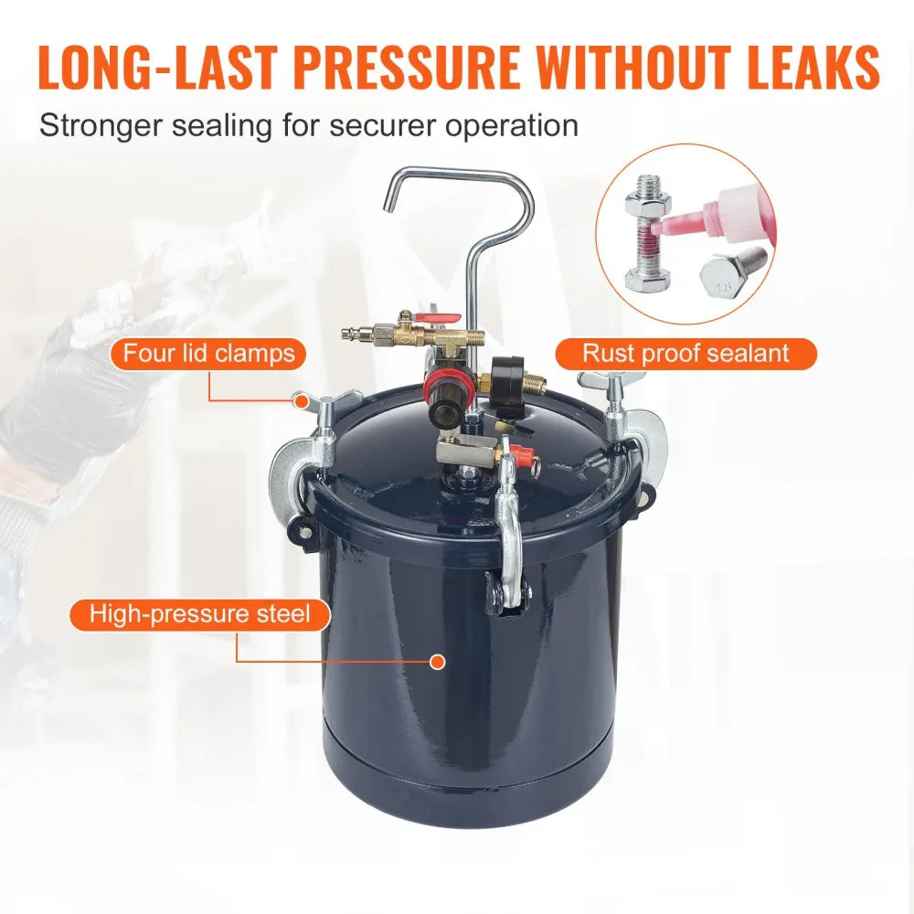 VEVOR Spray Paint Pressure Pot Tank, 10L/2.5gal Air Paint Pressure Pot, 1.5mm+4mm Two Nozzles Two Spray Paint Guns for Industry Home Decor Architecture Construction Automotive Painting, 60PSI Max
