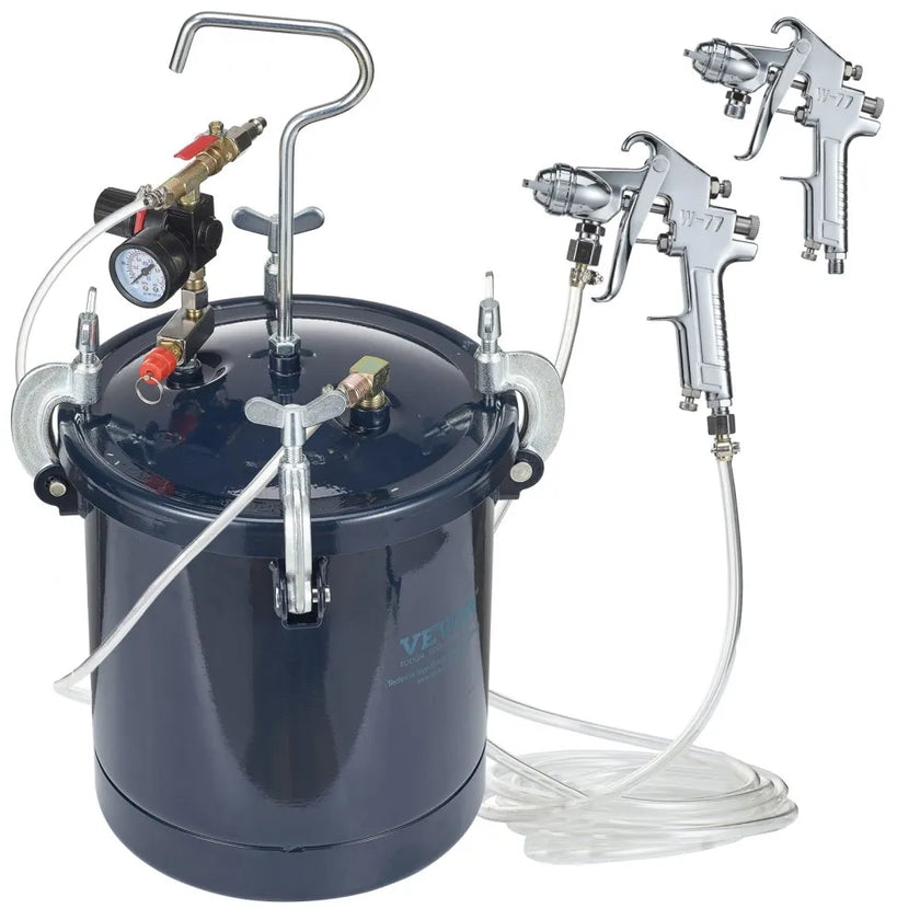 VEVOR Spray Paint Pressure Pot Tank, 10L/2.5gal Air Paint Pressure Pot, 1.5mm+4mm Two Nozzles Two Spray Paint Guns for Industry Home Decor Architecture Construction Automotive Painting, 60PSI Max
