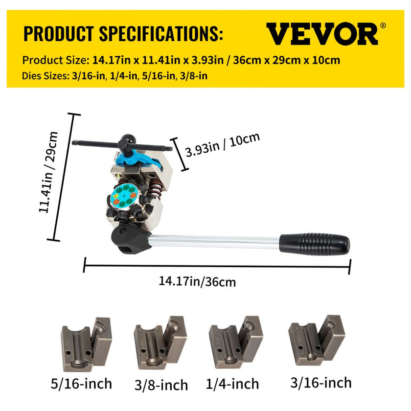 VEVOR Brake Line Flaring Tool, 45 Degree Single, Double, and Bubble Flares for 3/16