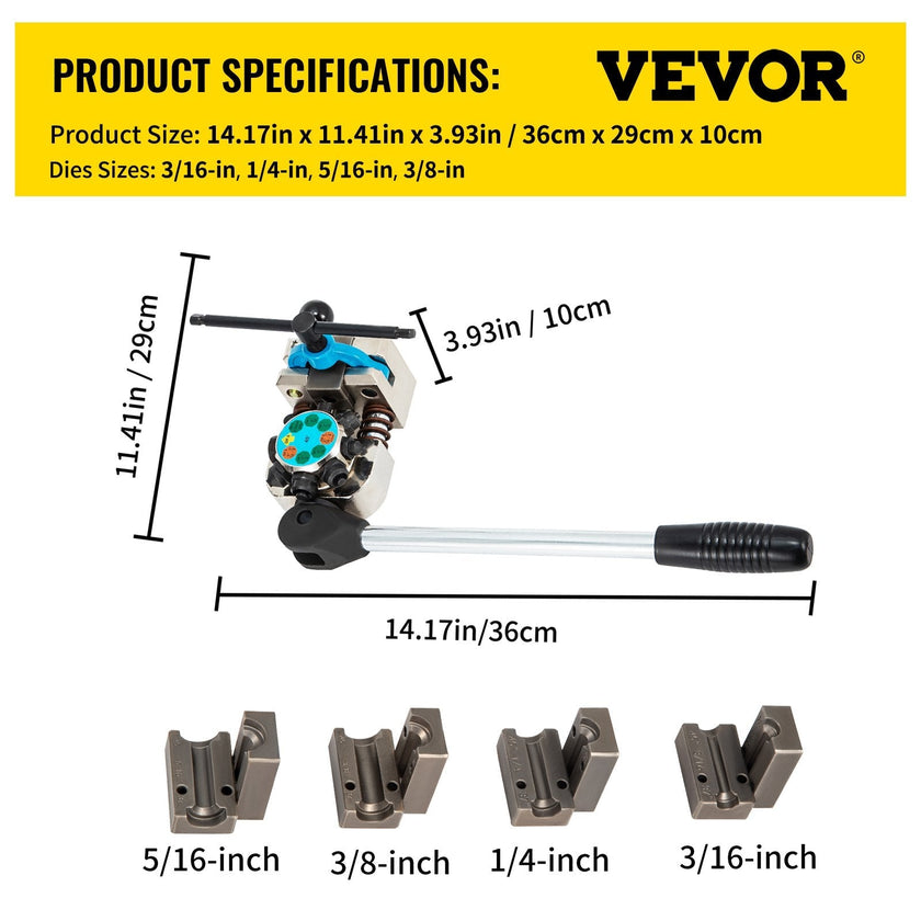 VEVOR Brake Line Flaring Tool, 37 & 45 Degree Single, Double, and Bubble Flares for 3/16
