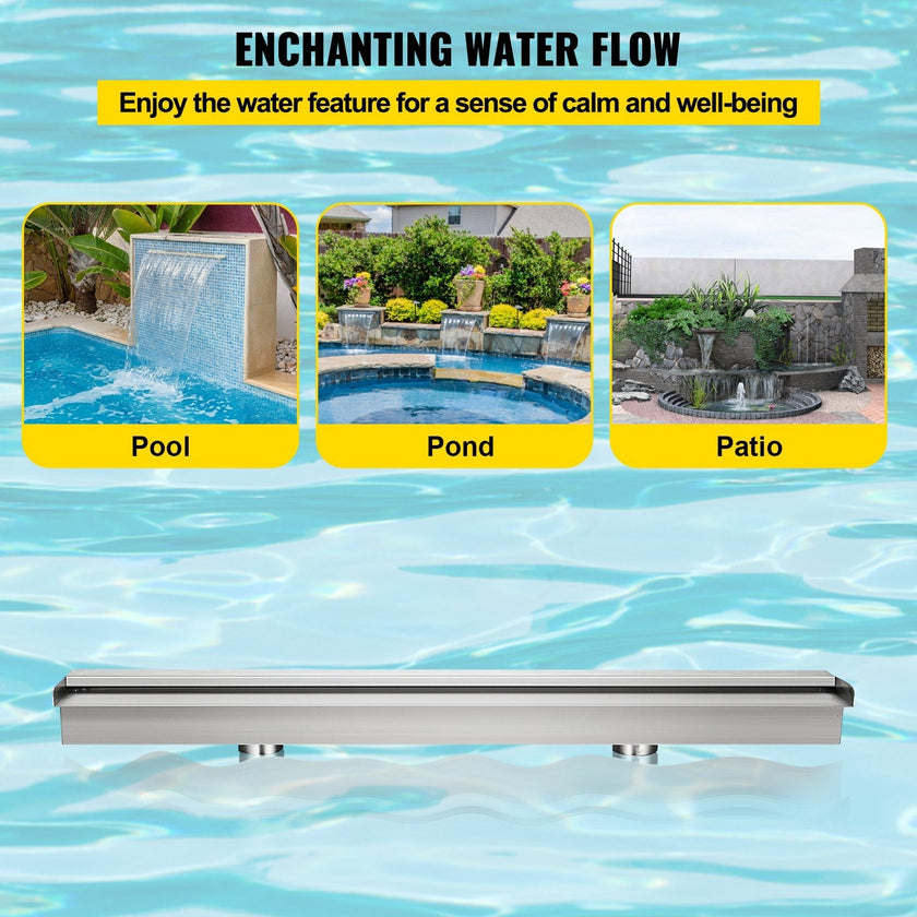 VEVOR Pool Fountain Stainless Steel Pool Waterfall 59.4